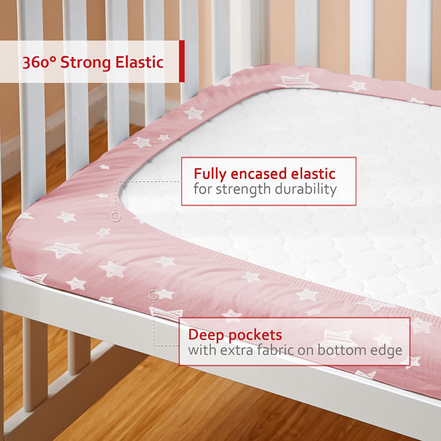 Moonsea fitted pack n play sheet with deep pockets keeps coverage secure.