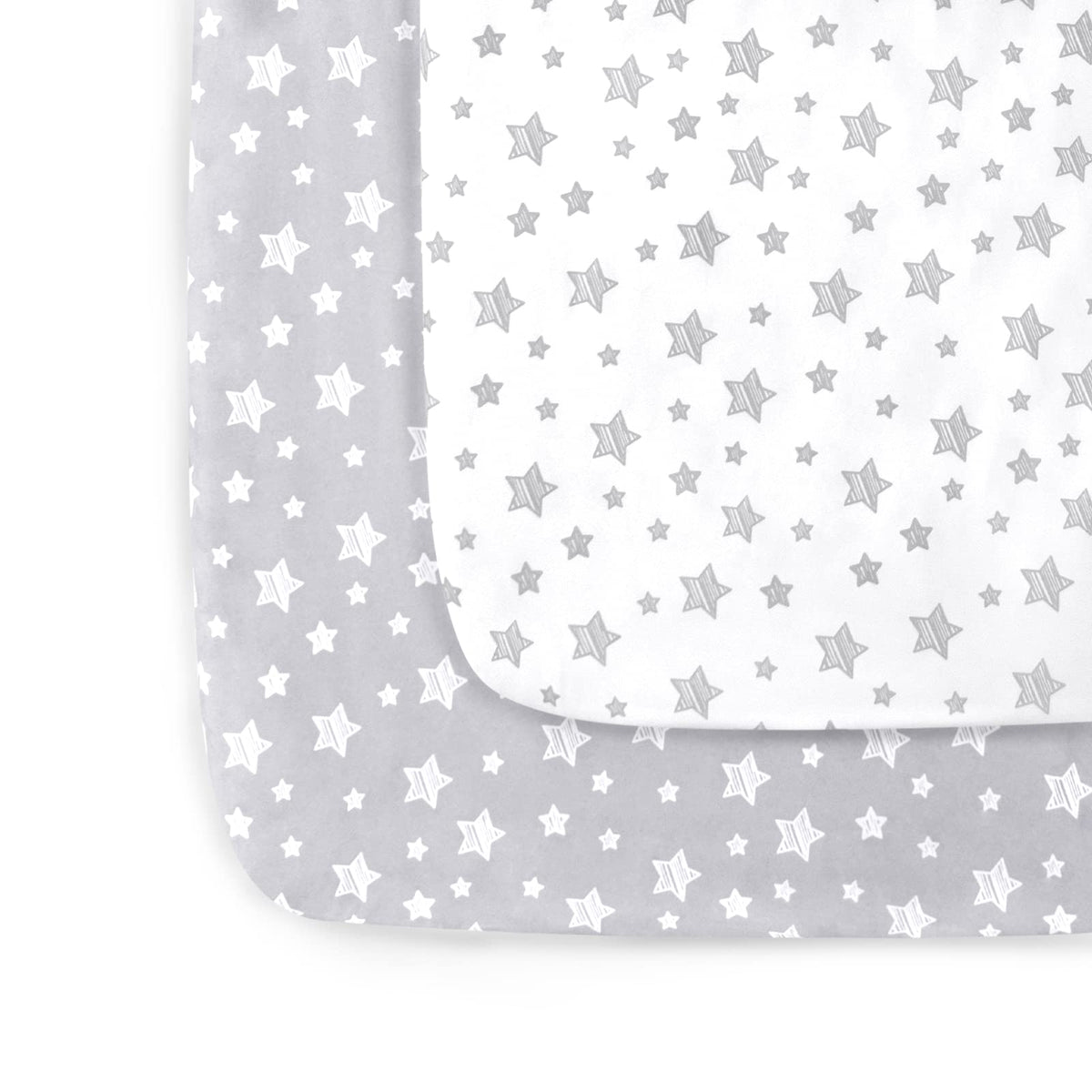 Moonsea pack n play sheet in grey and white pattern with soft, breathable fabric