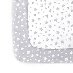 Moonsea pack n play sheet in grey and white pattern with soft, breathable fabric