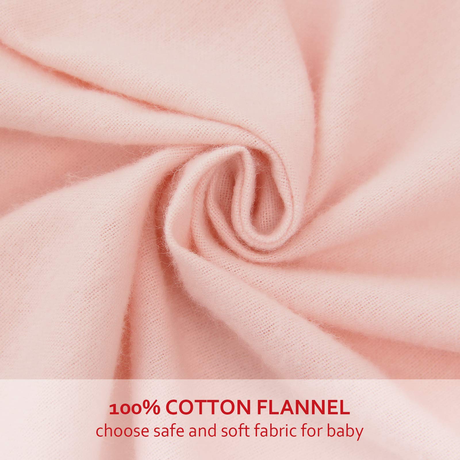 Moonsea pack n play sheet pink fabric closeup shows soft cotton flannel