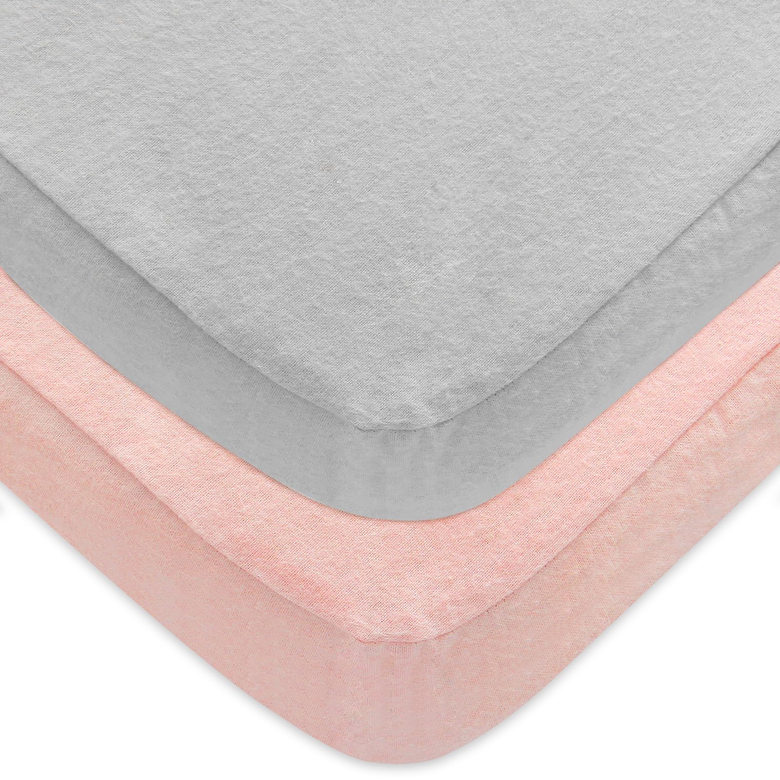 Moonsea pack-n-play sheets 2-pack in grey and pink, ultra-soft flannel for gentle sleep