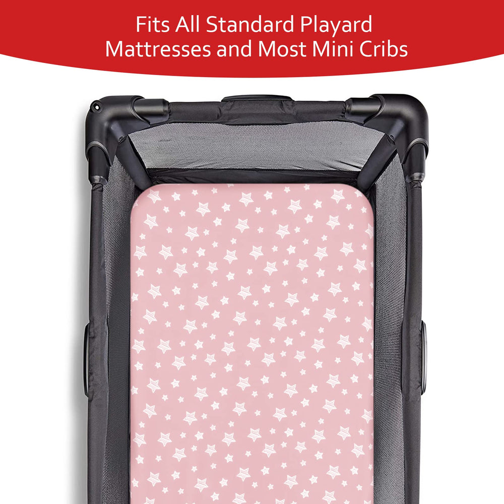 Moonsea pack-n-play-sheets-colorful-patterns brighten nursery and coordinate with decor.
