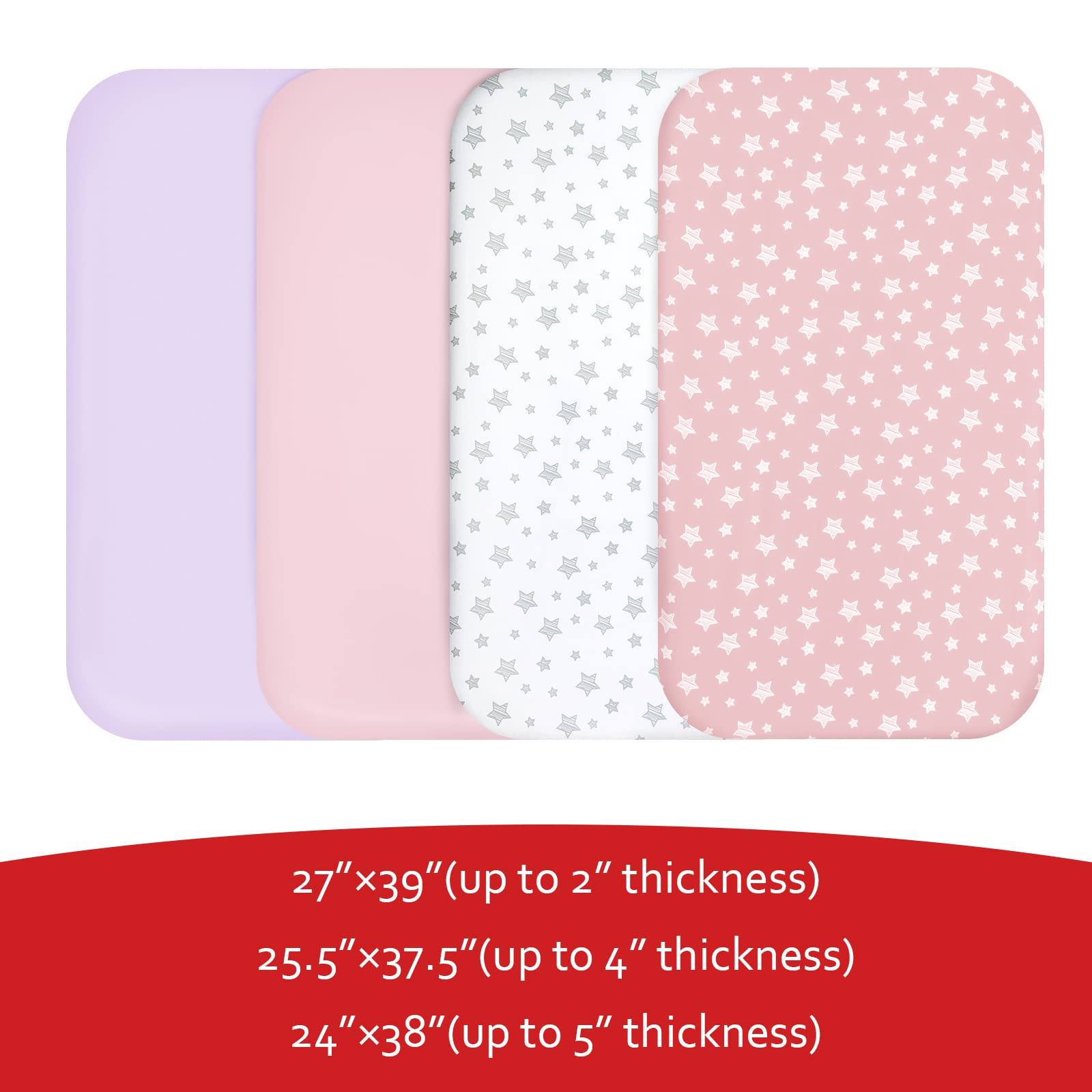 Moonsea pack-n-play-sheets-39x27x5 fits standard playards for easy setup.