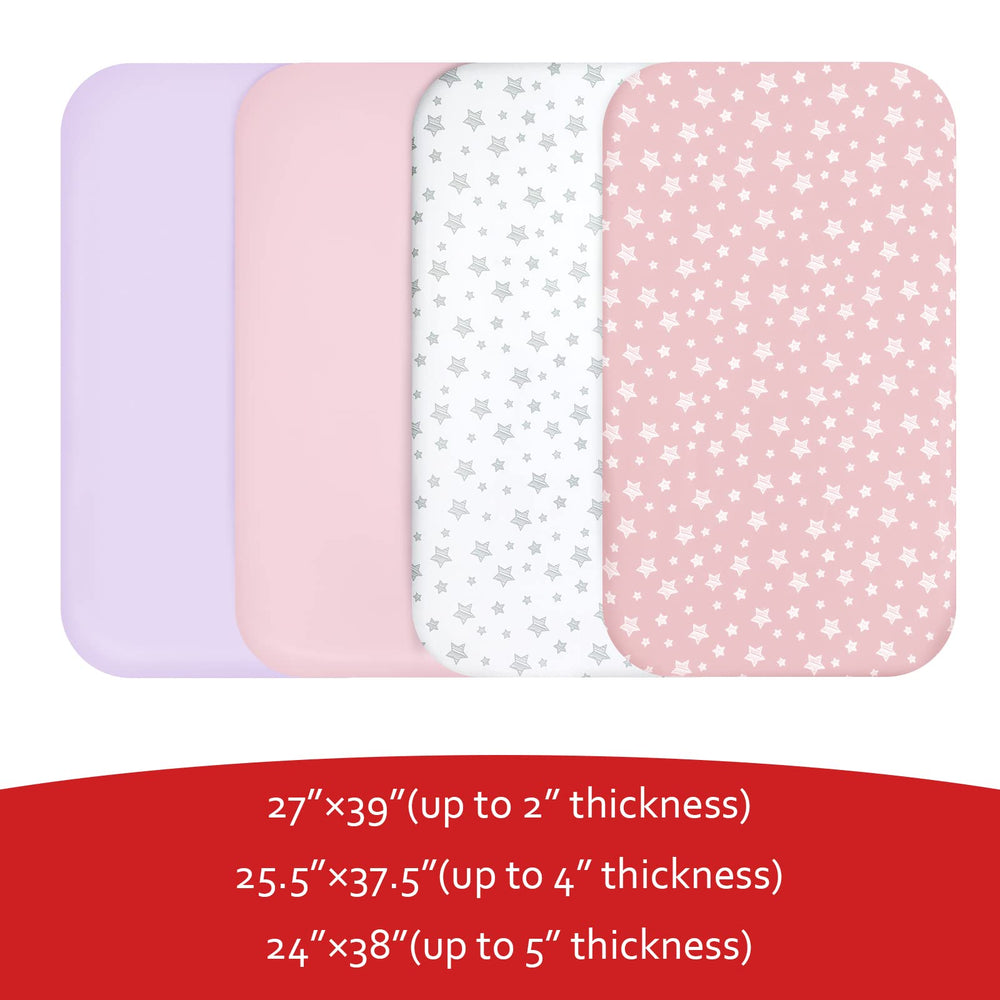 Moonsea pack-n-play-sheets-39x27x5 fits standard playards for easy setup.