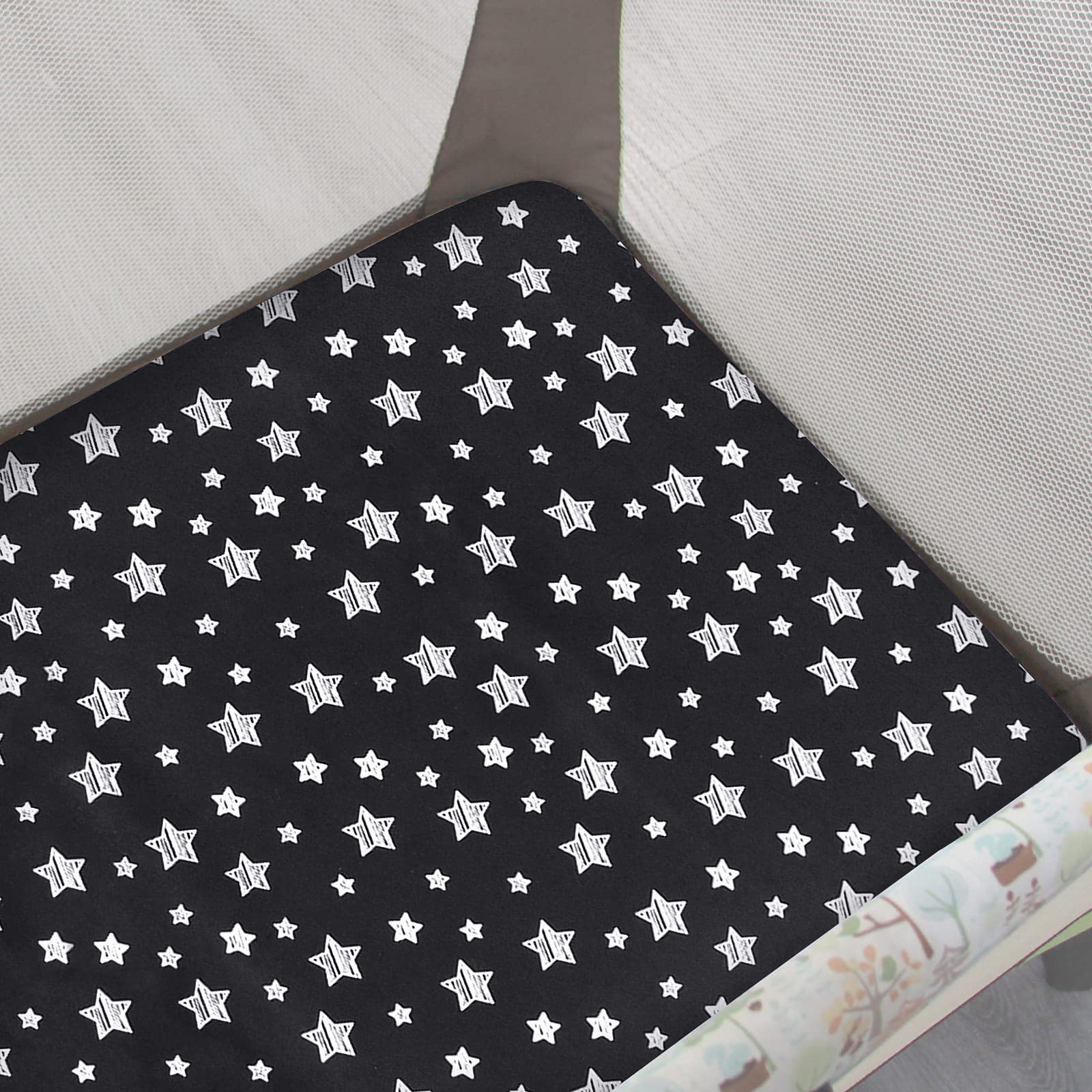 Moonsea Pack N Play Sheets close-up elastic edge keeps mattress snug.