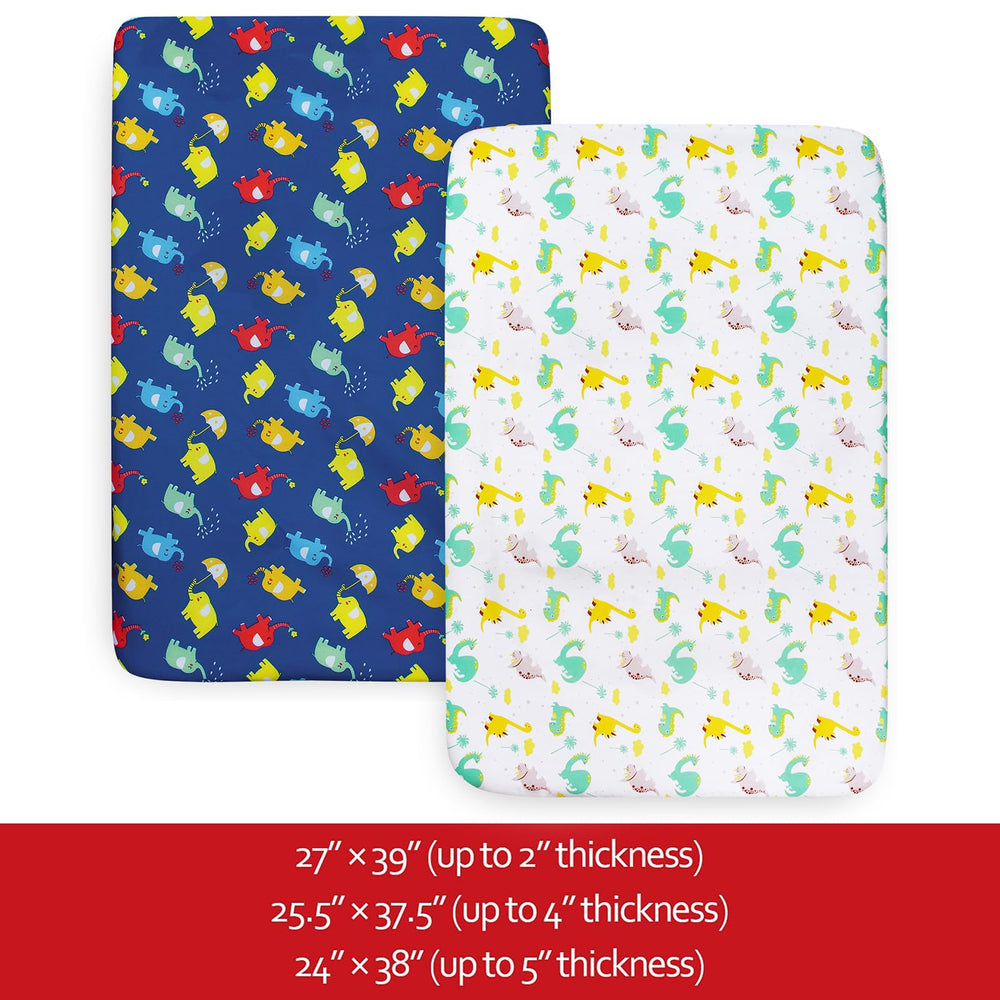 Moonsea Pack n Play sheets with elephant pattern offer soft color and quick-dry practicality.