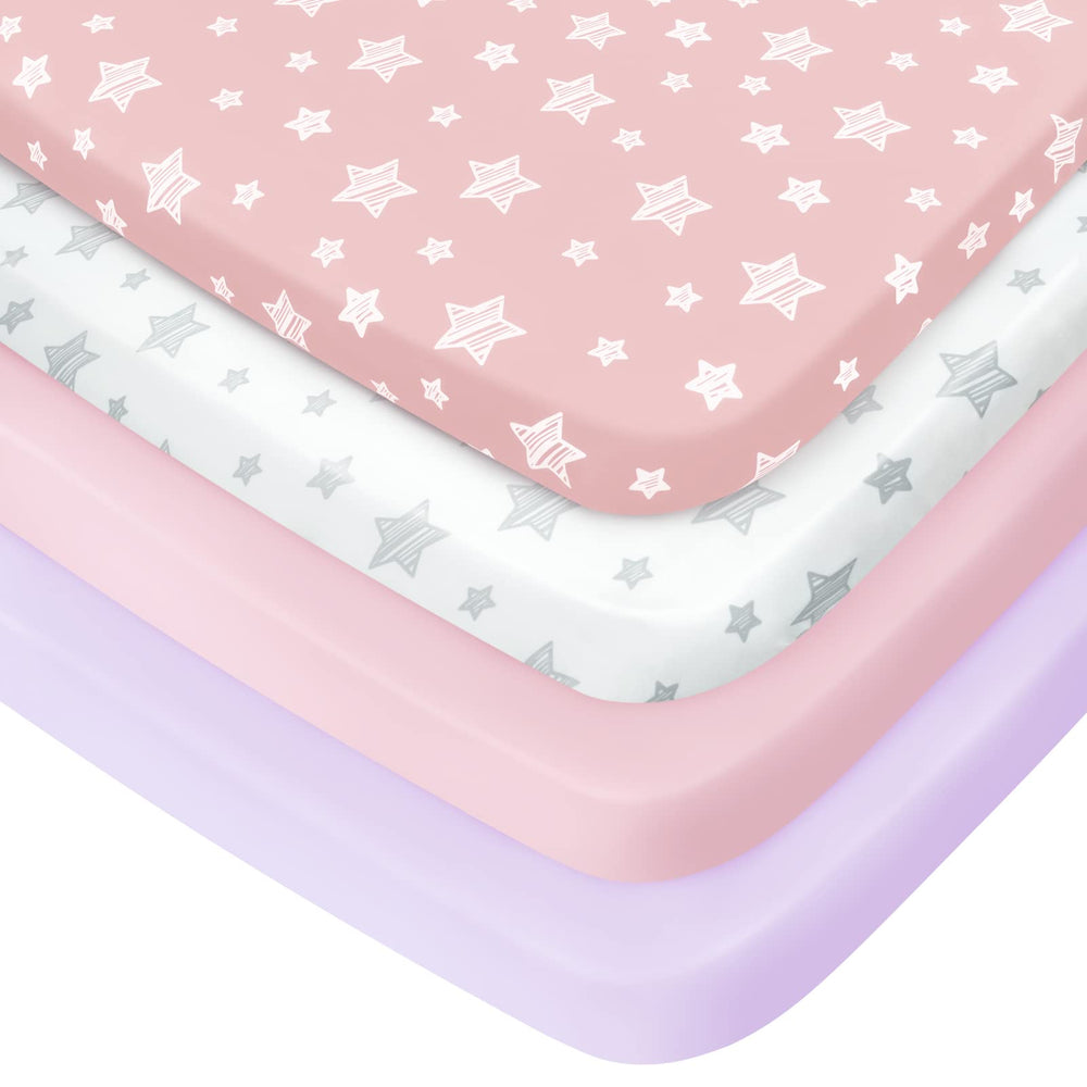 Moonsea pack n play sheets girl 4pack on standard playard mattress for cozy sleep.