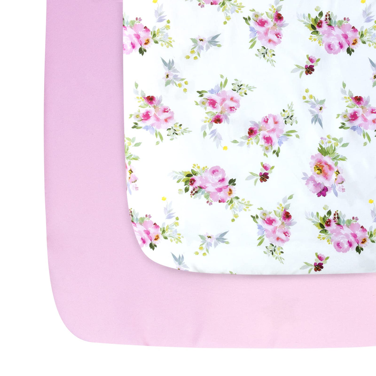 Moonsea Pack n Play Sheets Girl floral set close-up shows soft, breathable microfiber for comfy naps