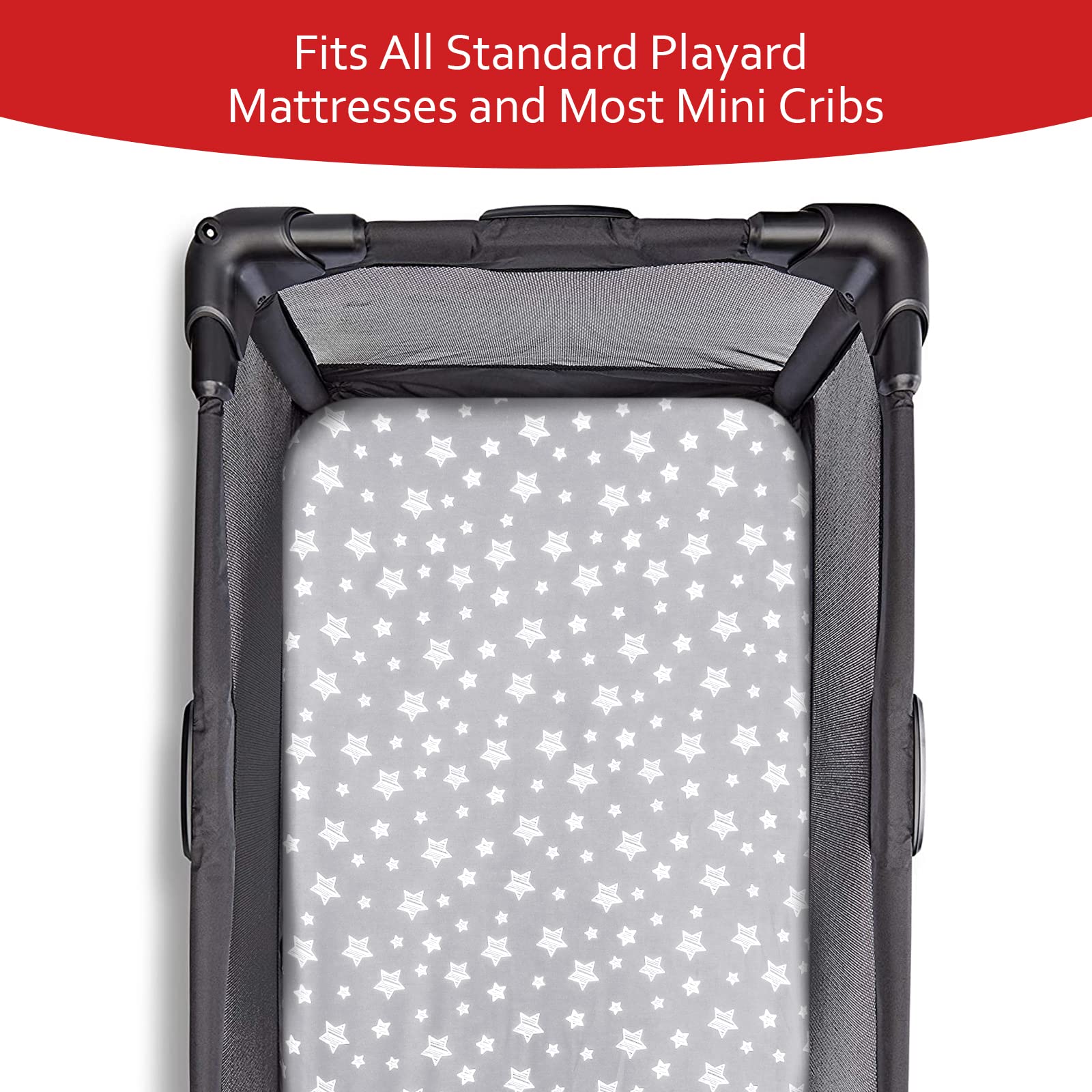 Moonsea pack-n-play-sheets-noiseless-waterproof-back close-up demonstrates protected mattress with quiet wakeups.