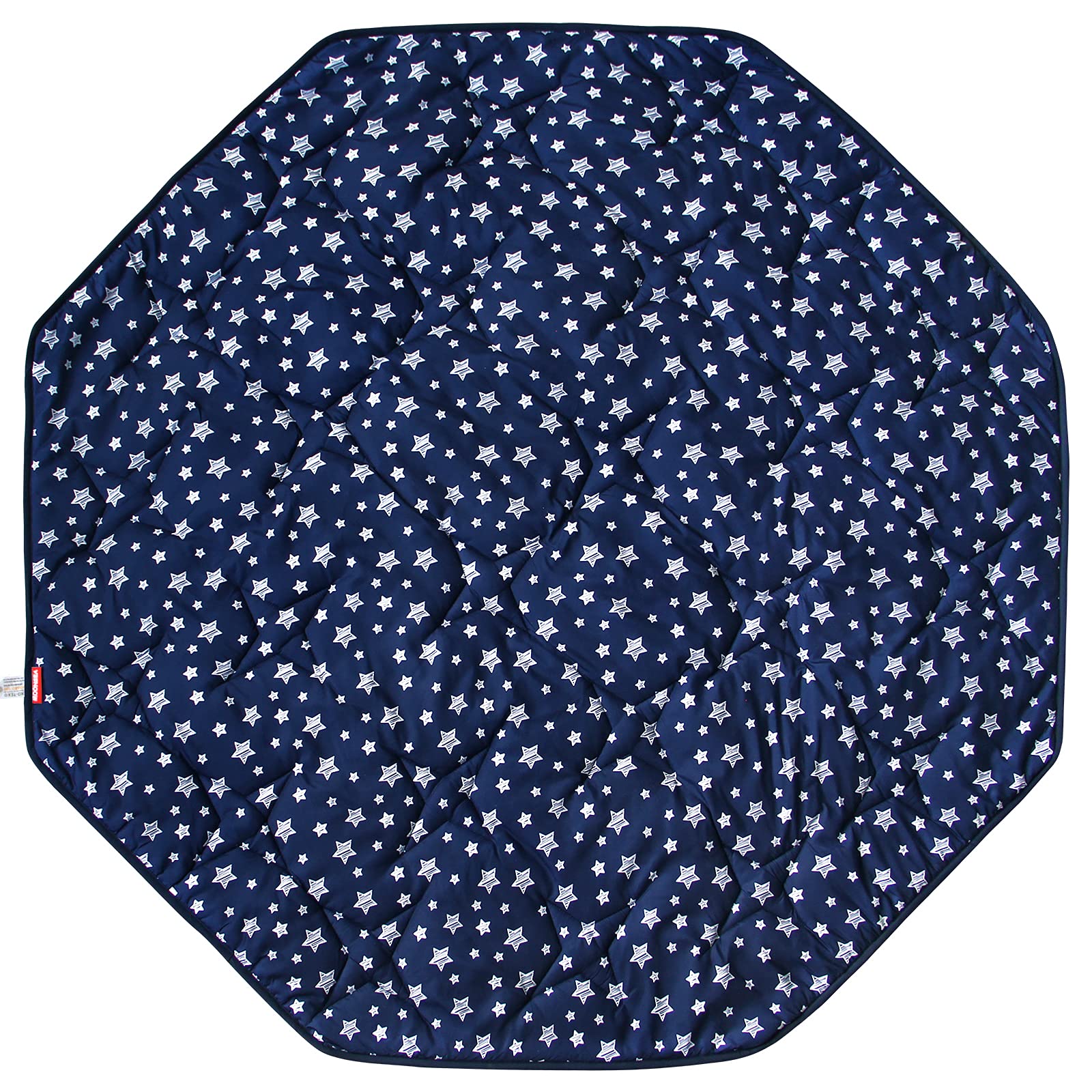 Moonsea playpen mat navy octagon closeup showing plush padding for comfy crawls