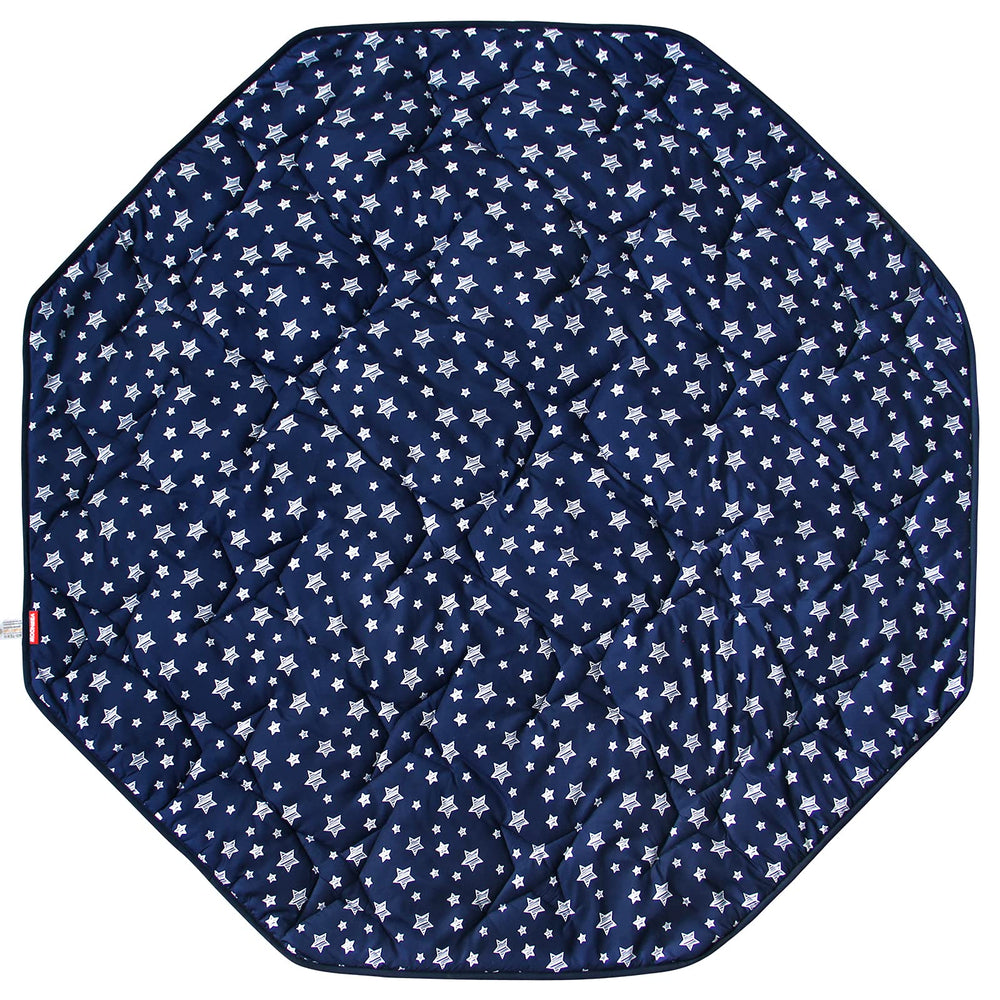 Moonsea playpen mat navy octagon closeup showing plush padding for comfy crawls