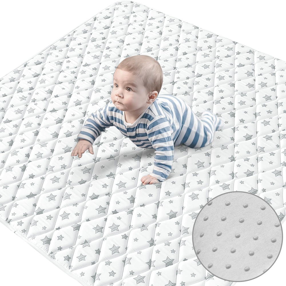 Moonsea premium foam baby play mat folded compactly for easy storage and transport.