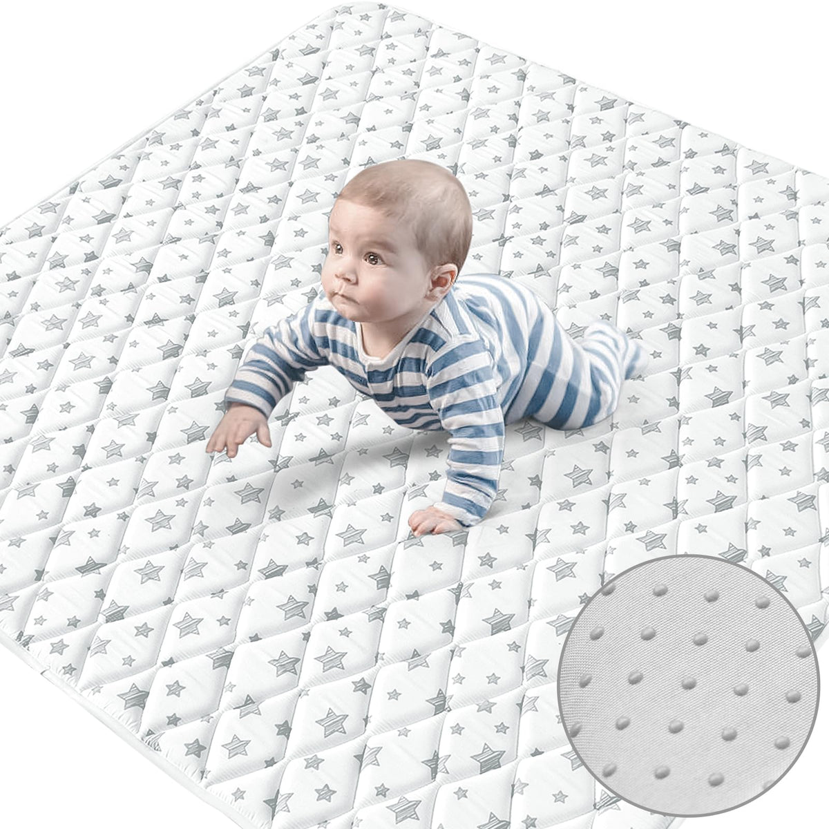 Moonsea premium foam baby play mat folded compactly for easy storage and transport.