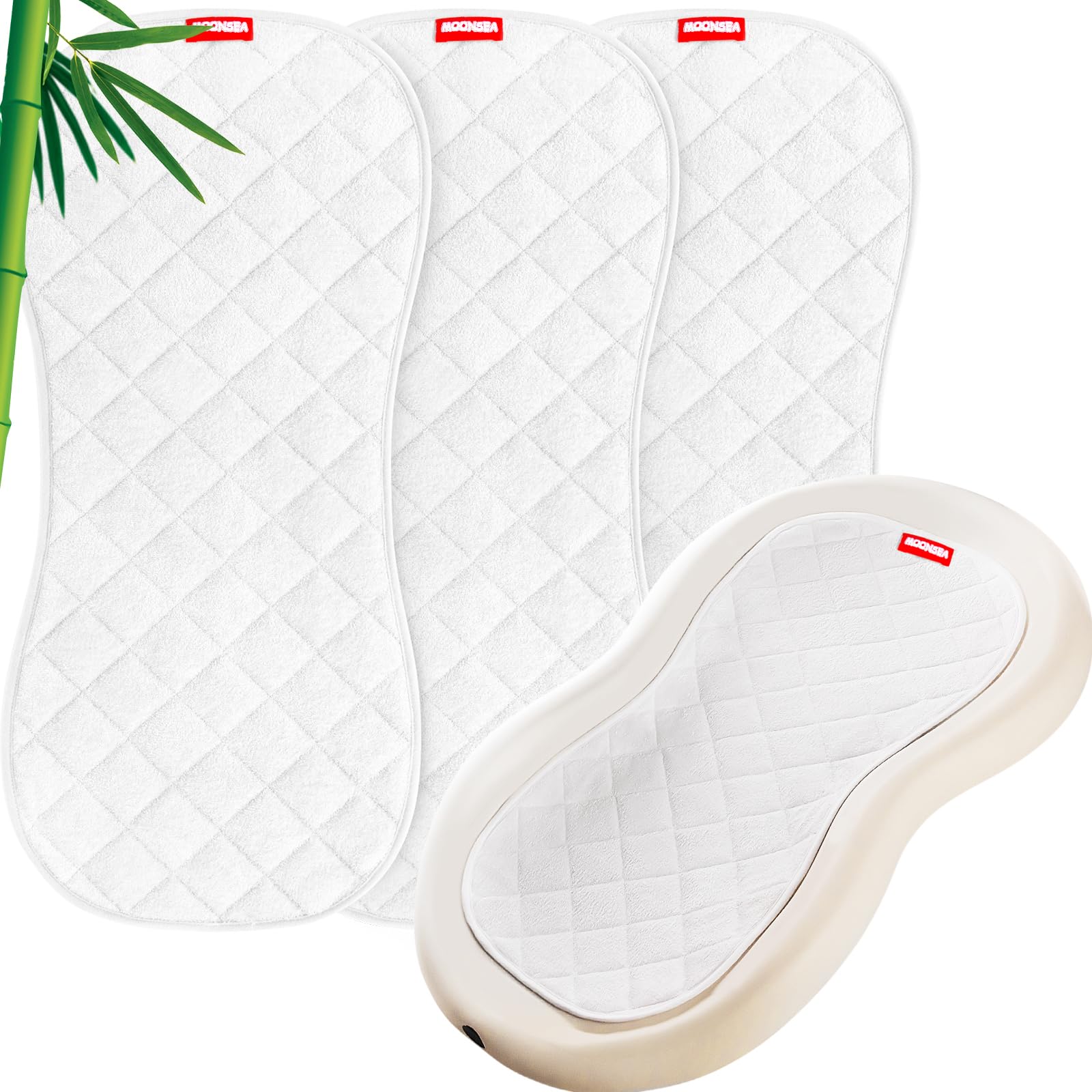 Moonsea Quilted Thicker Changing Pad Liner pack top view shows absorbent layers for spills.
