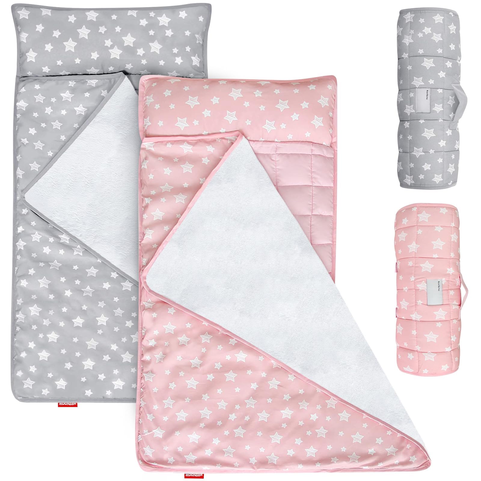 Moonsea Toddler Nap Mat 2 Pack folded for travel and easy transport