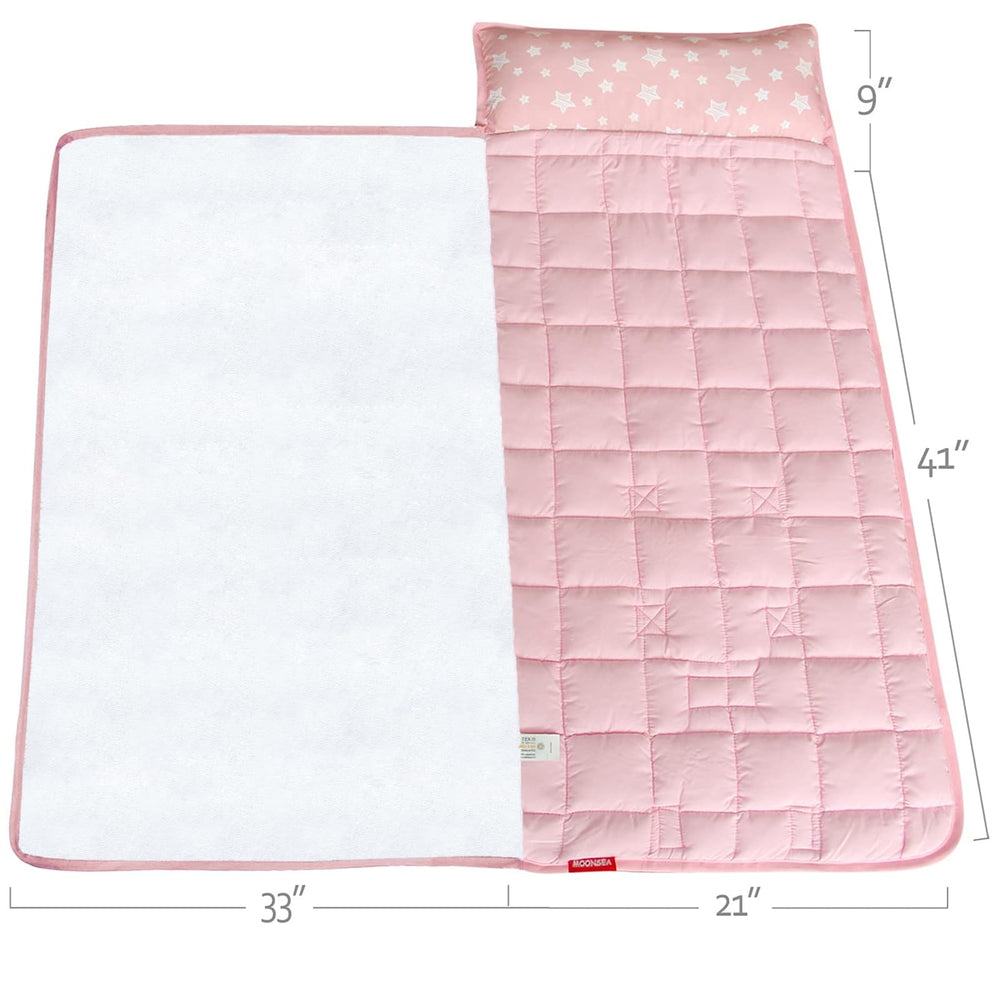 Moonsea Nap Mat pink floral design adds cheerful nap ambience