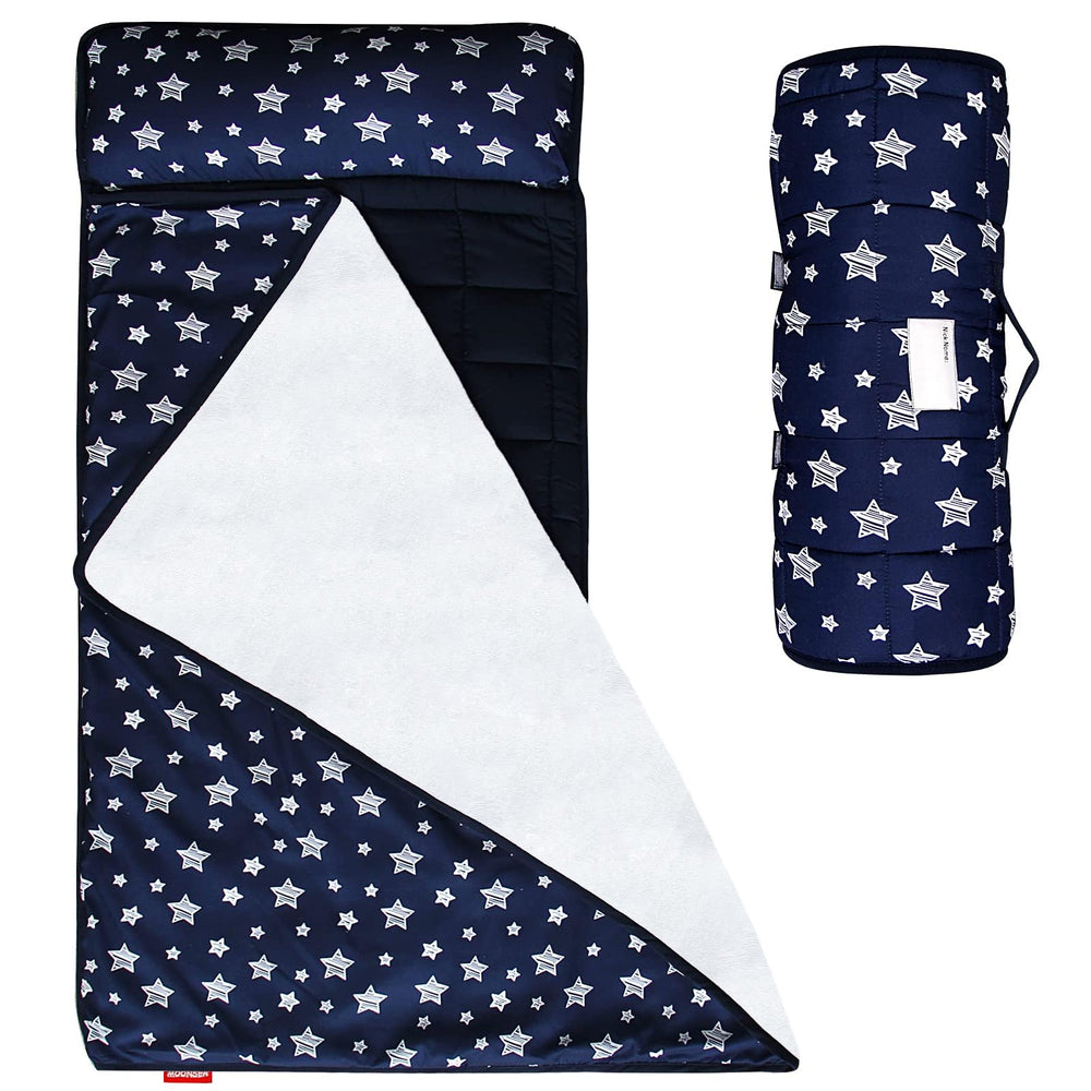 Moonsea Toddler Nap Mat folded for compact travel and storage.