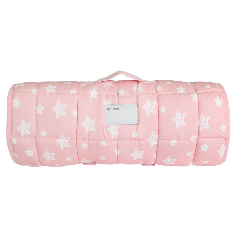 Moonsea Toddler Nap Mat pink star pattern shows soft nap time comfort