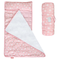 Moonsea toddler nap mat pink in soft fleece for cozy preschool naps.