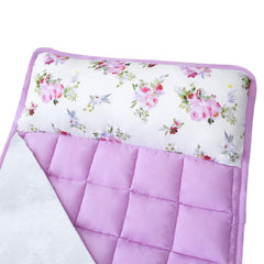 Moonsea Toddler Nap Mat rolled and secure highlights portable travel-ready design.