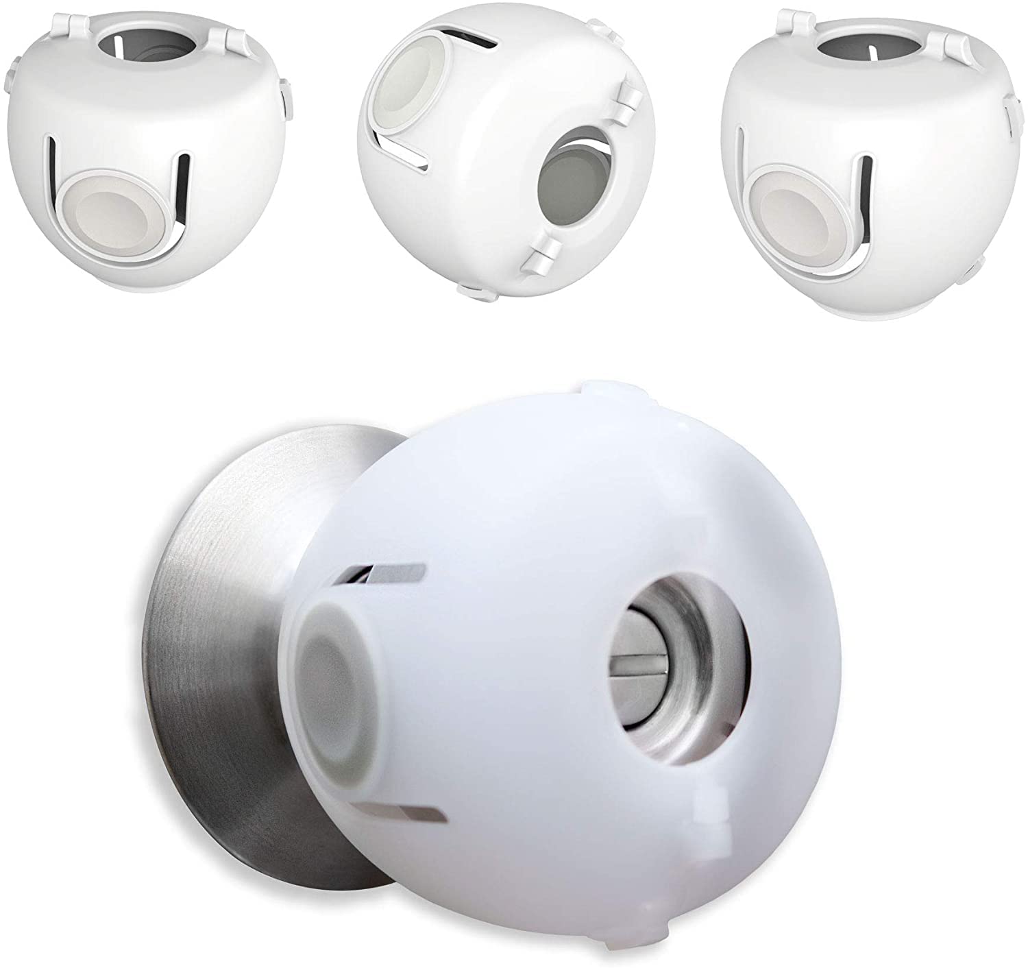 Moonybaby door knob safety cover close-up white demonstrates soft edges for gentle handling.