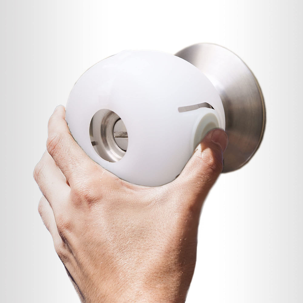 Moonybaby door knob safety cover compatible with standard spherical knobs and blends with décor.