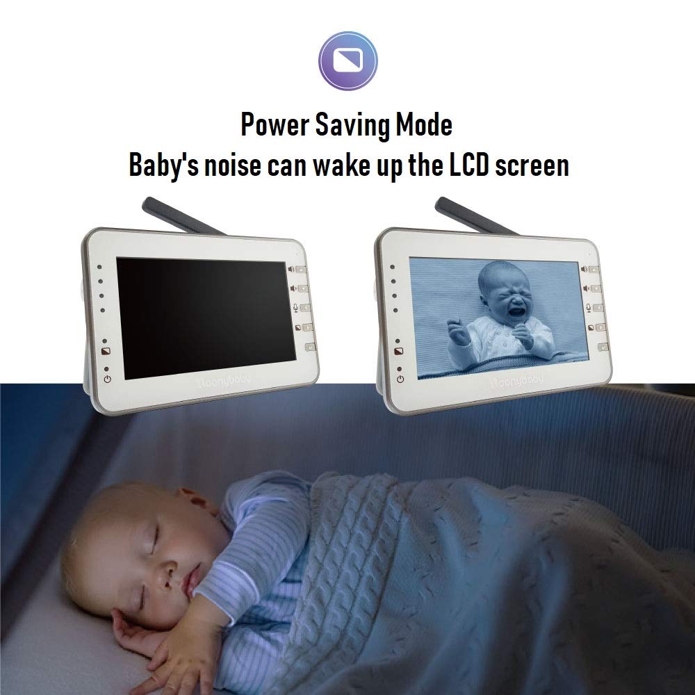 Moonybaby Trust 30 monitor night vision enabled for clear low-light visibility.
