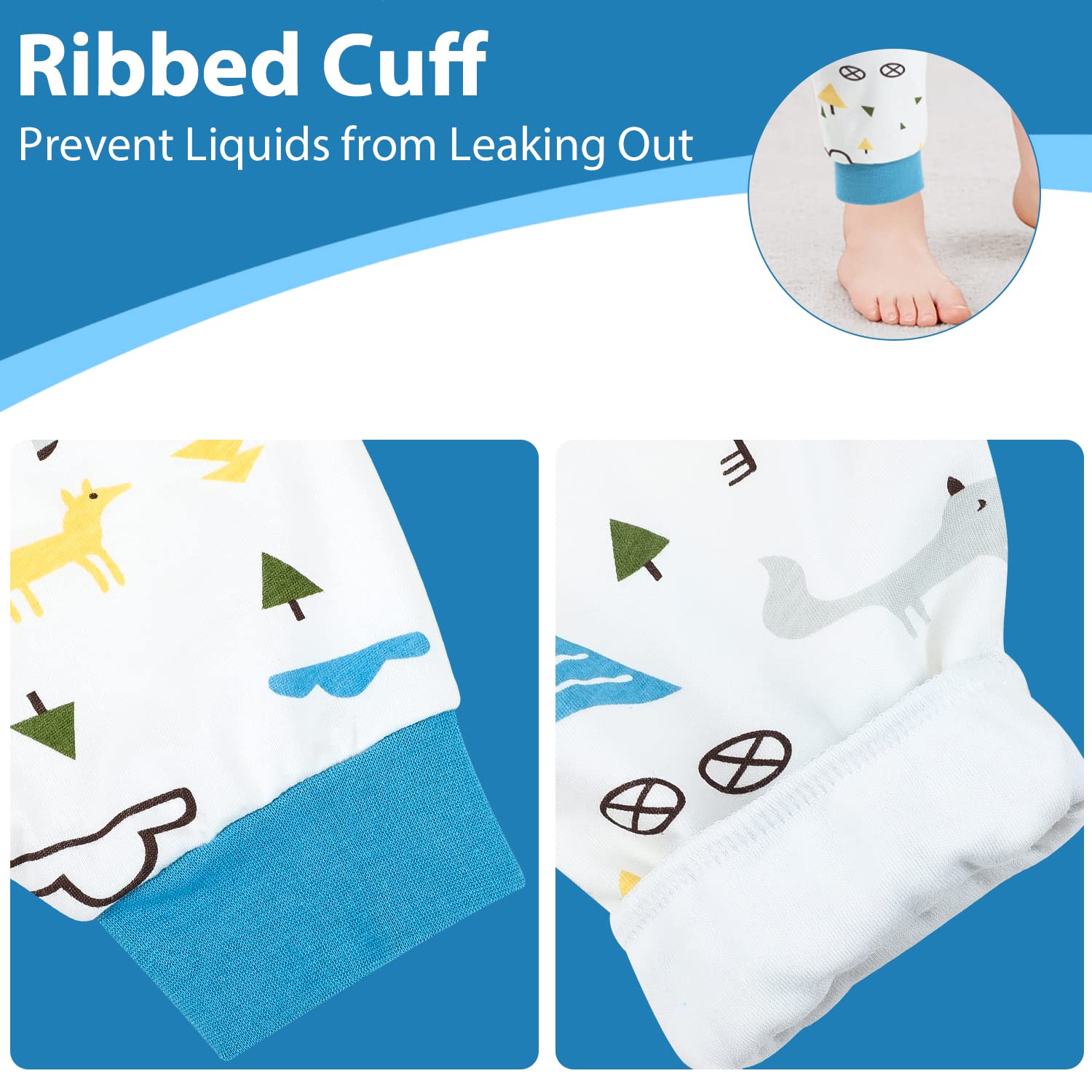 MooMoo Baby diaper pants material layers image shows breathable cotton outer with TPU waterproof middle.