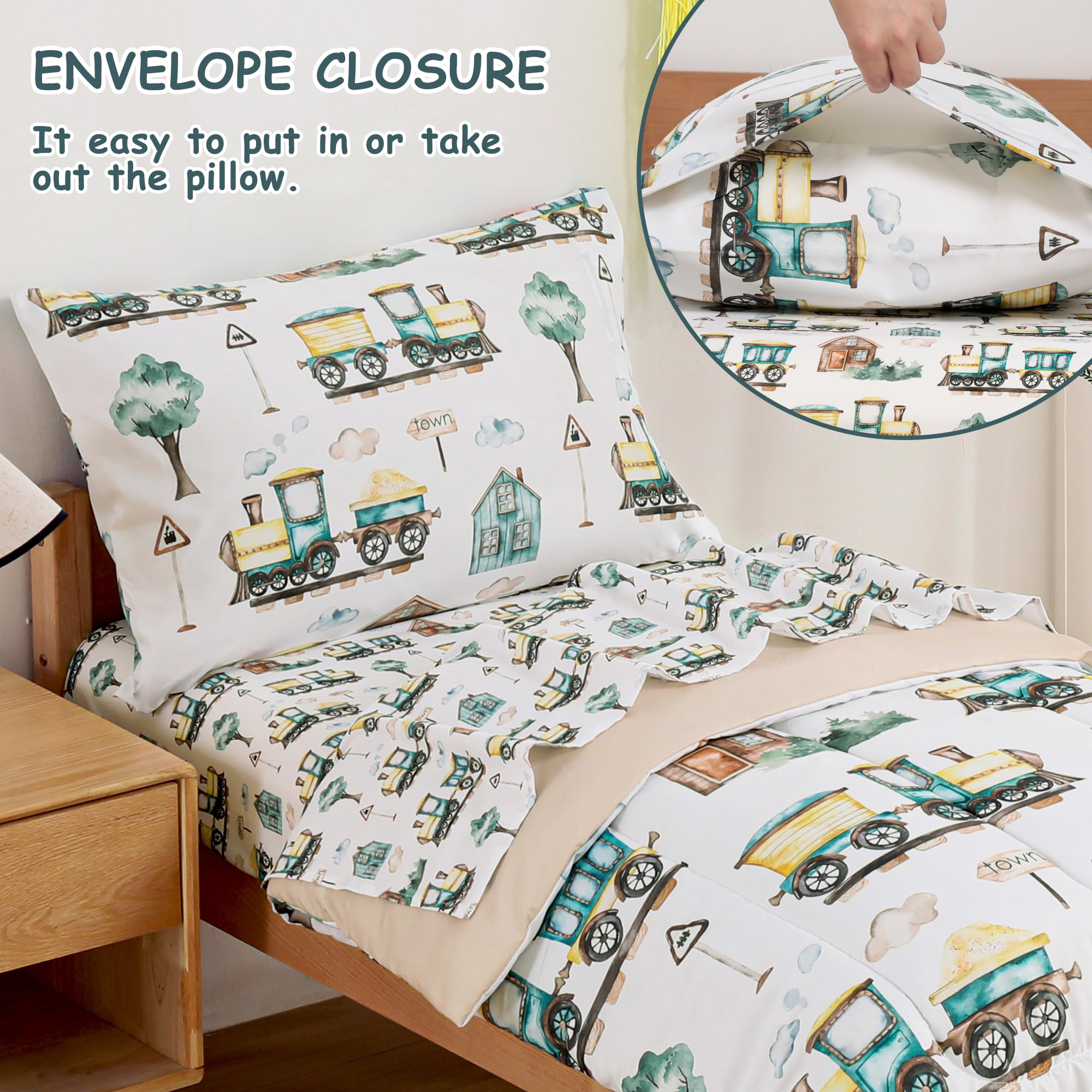 Mooreeke toddler bedding set flat sheet highlights breathable, smooth surface for kid-friendly comfort