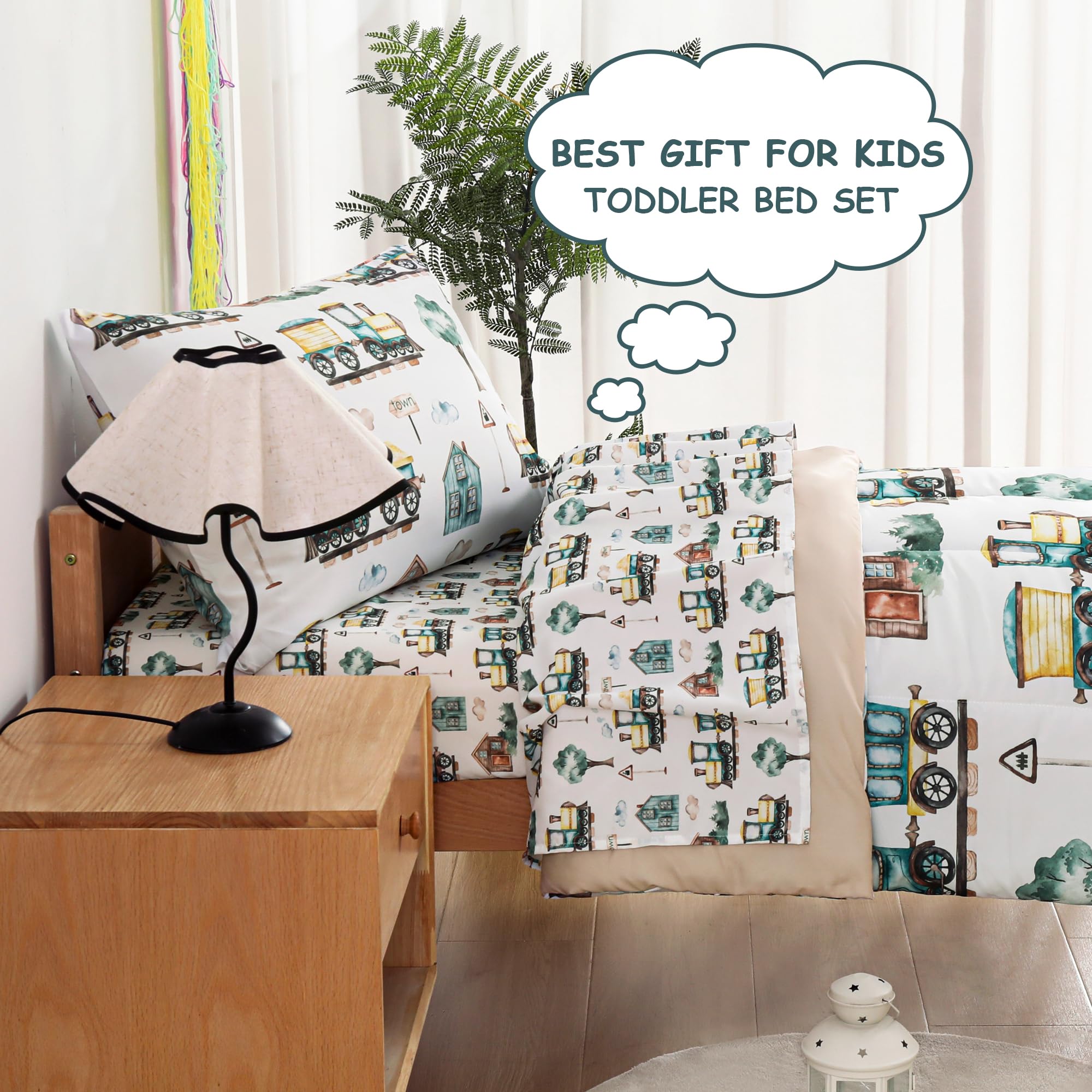 Mooreeke toddler bedroom setup shows ready-to-use bedding for quick bedtimes