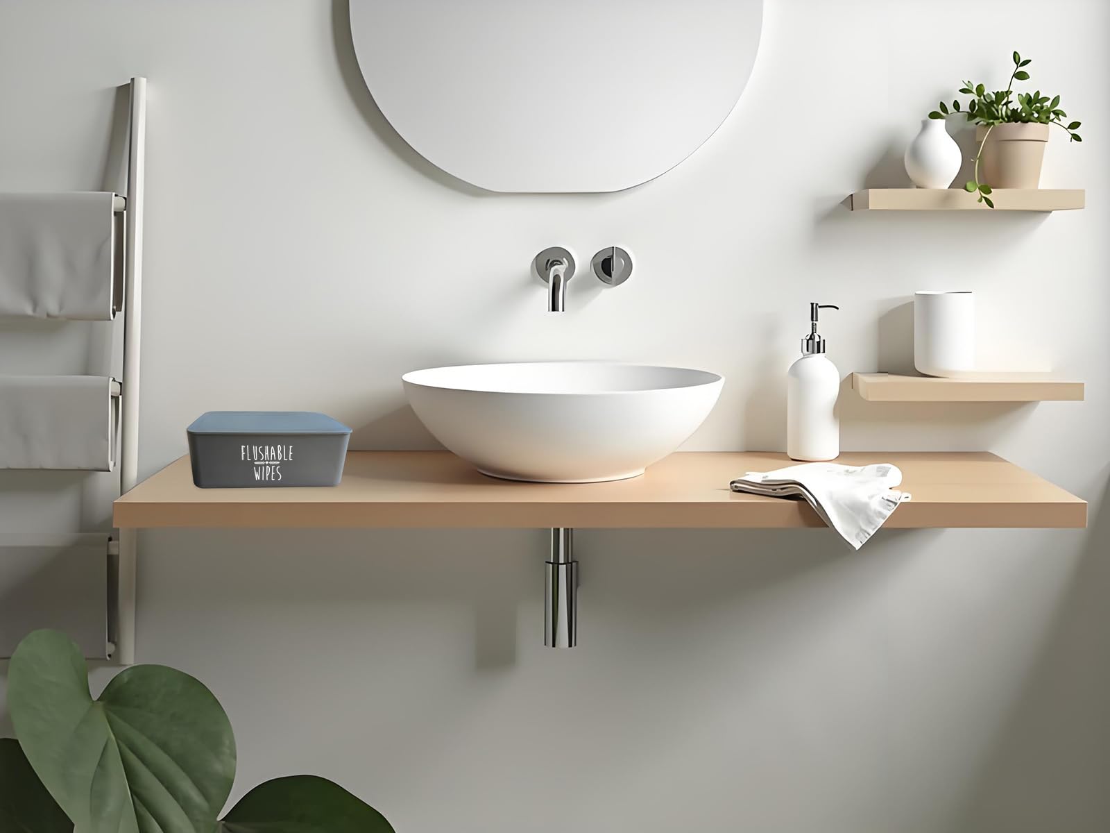 Moorfowl wipes dispenser complements bathroom setup, simplifying potty training and routine hand wipes.