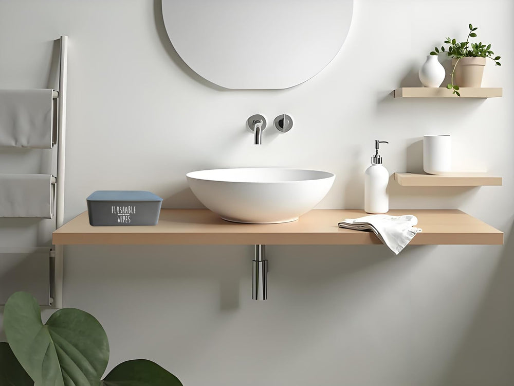 Moorfowl wipes dispenser complements bathroom setup, simplifying potty training and routine hand wipes.