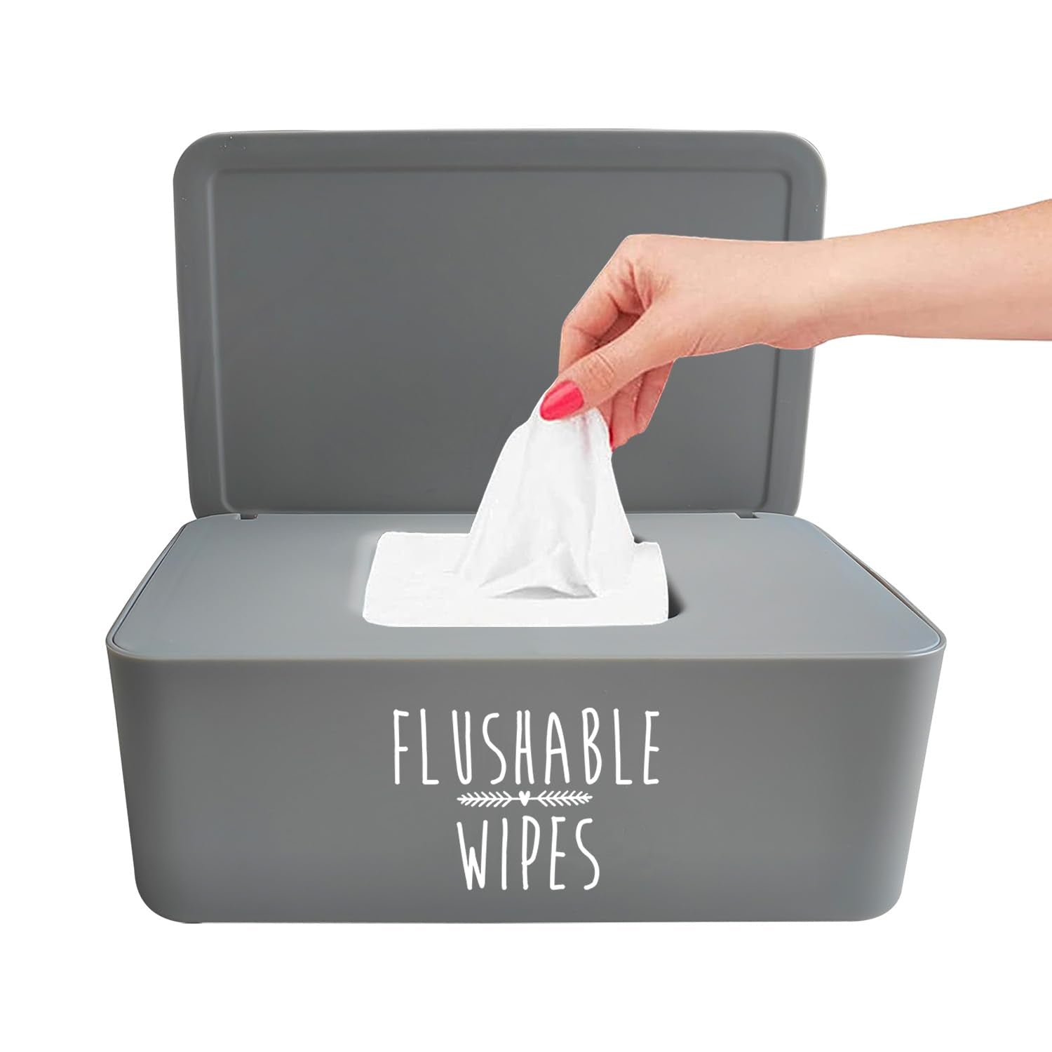 Moorfowl flushable wipes dispenser front view shows compact, stylish storage for quick, on-demand bathroom wipes.