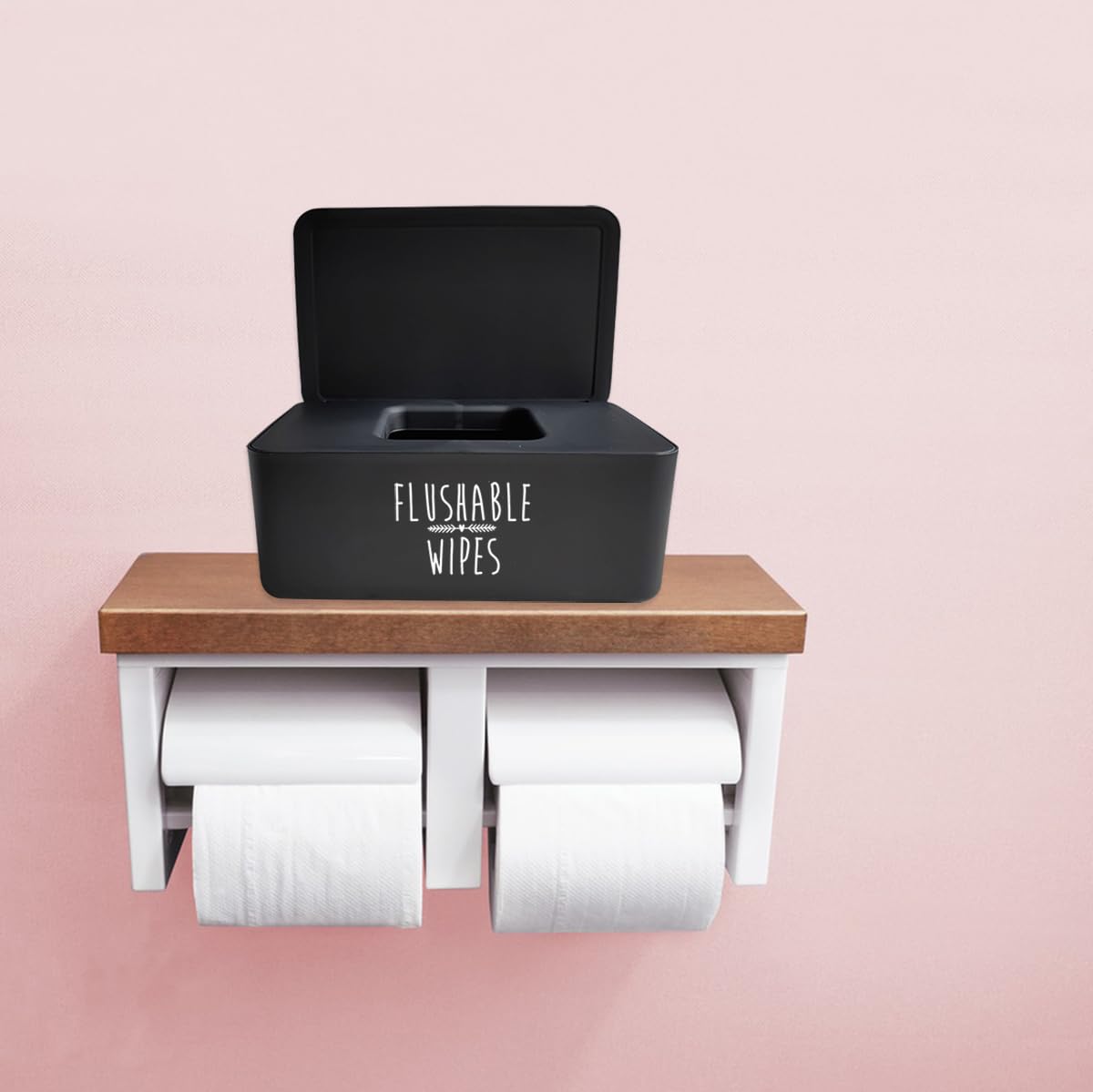 Moorfowl flushable wipes dispenser size diagram shows fit with standard wipes