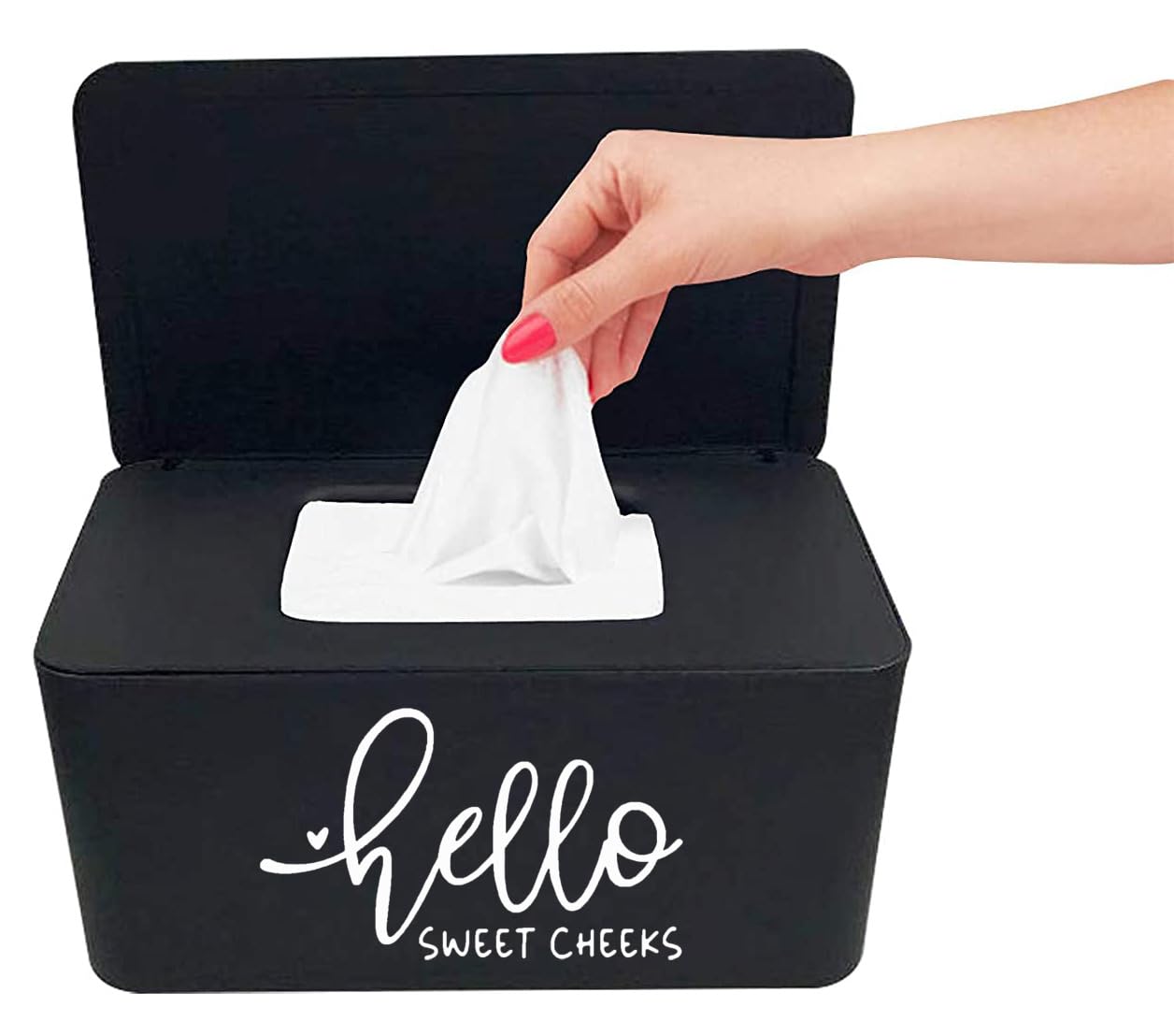 Moorfowl Hello Sweet Cheeks wipes dispenser front view keeps wipes within reach