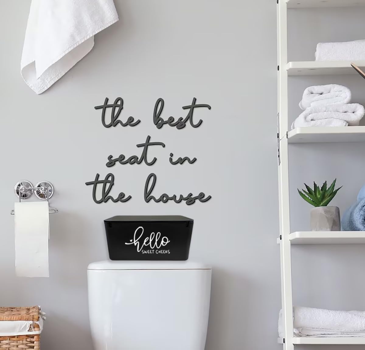 Moorfowl Hello Sweet Cheeks quotes decor enhances guest bathrooms with playful mood