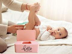 Moorfowl Hello Sweet Cheeks Wipes Holder pink open lid showing wipe access.