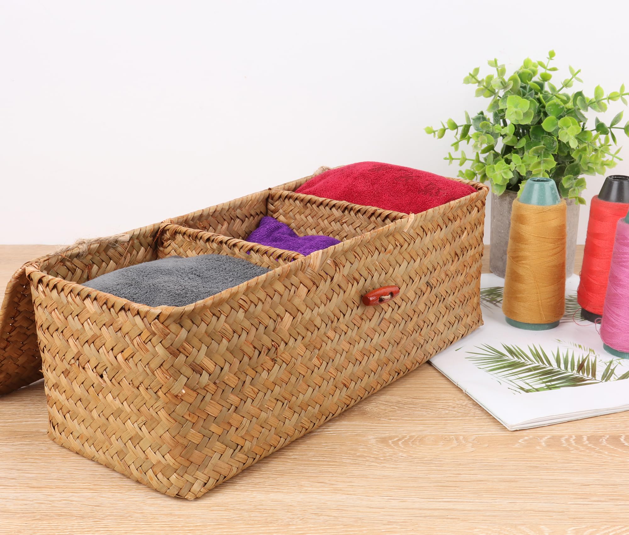 Moosky wicker shelf baskets dimensions 13x5x4.3 inches fit on shelves.