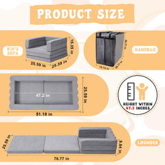 MOOZHEALTH 3-in-1 toddler bed setup showing sofa configuration for play and rest
