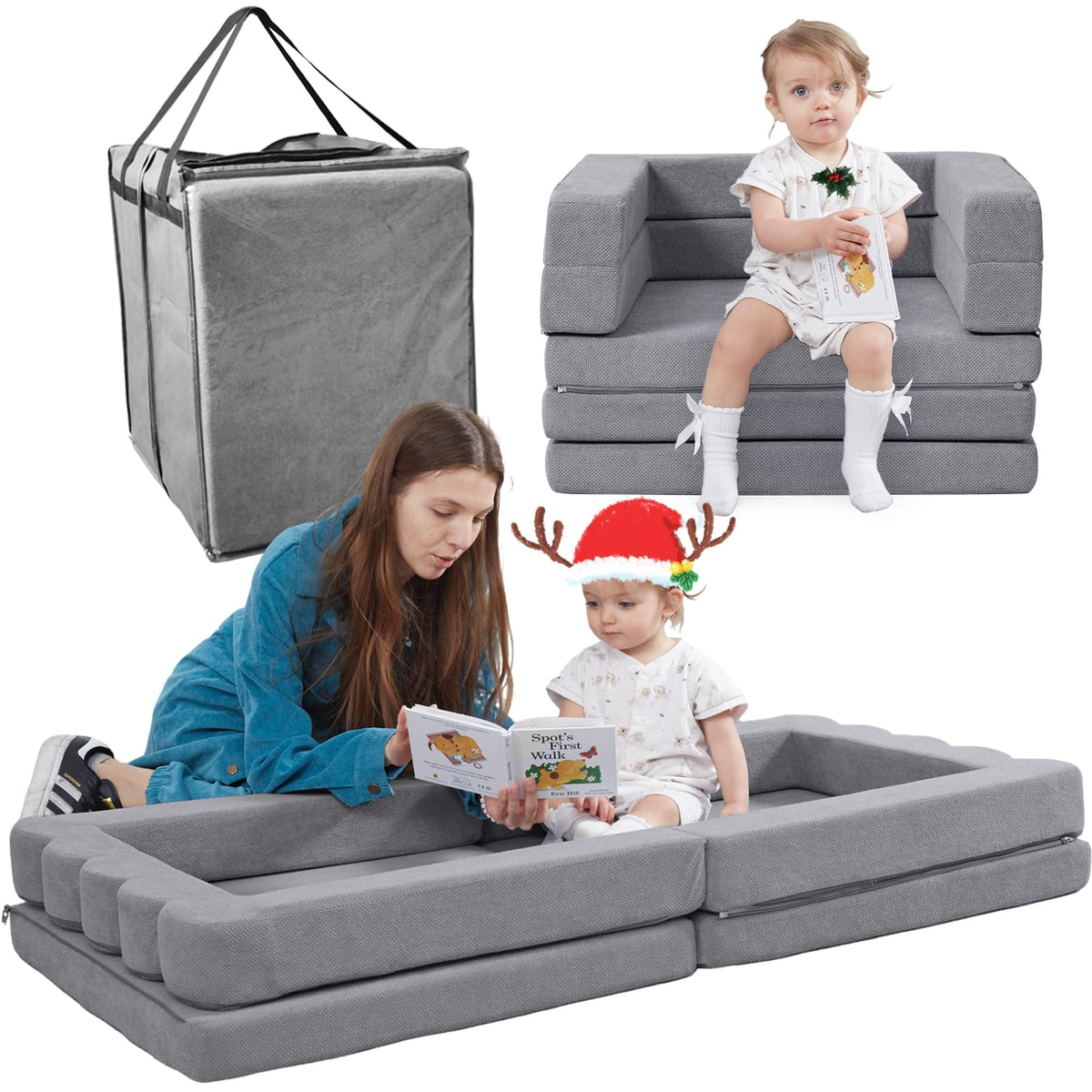 MOOZHEALTH portable toddler travel bed folded for compact storage and easy travel