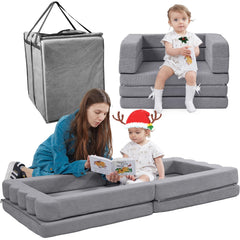 MOOZHEALTH portable toddler travel bed folded for compact storage and easy travel