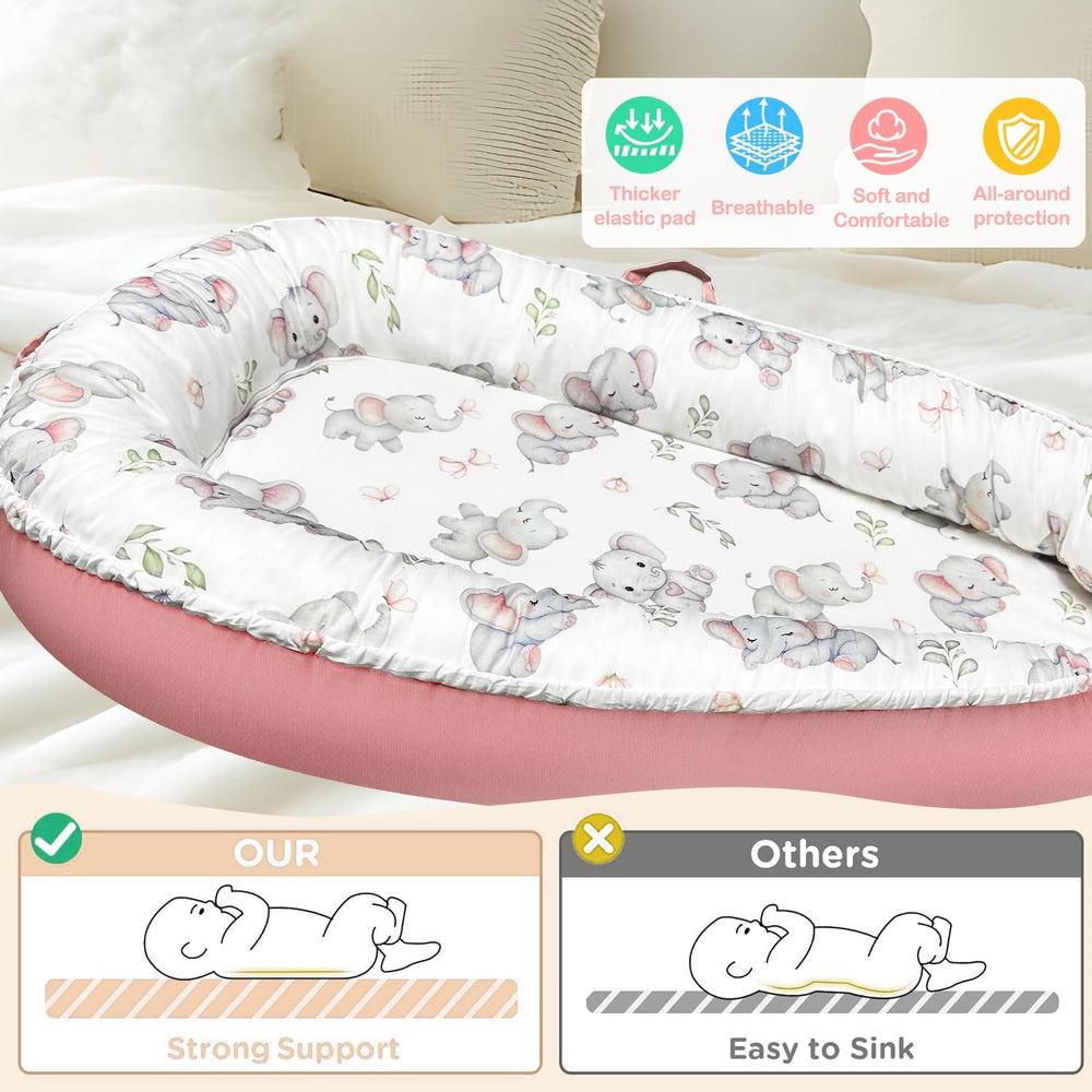 morabloomy elephant portable baby lounger breathable mesh bumper detail promoting airflow and comfort
