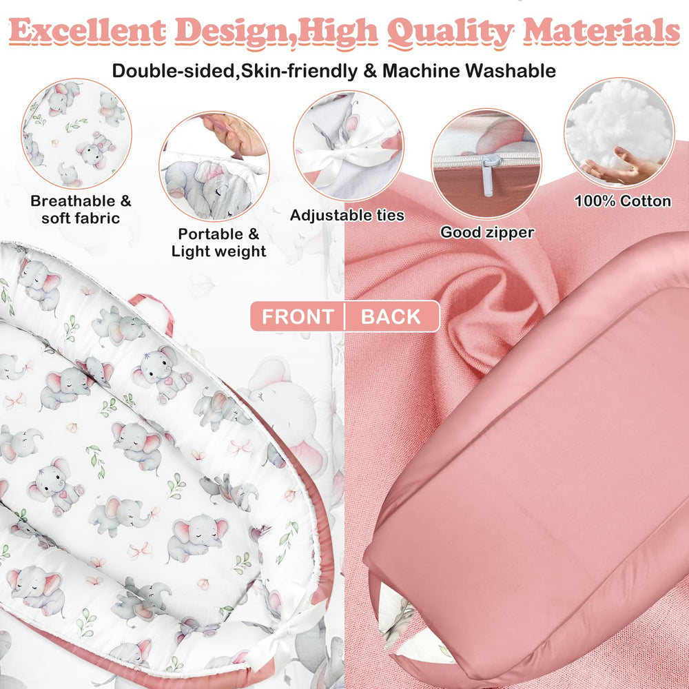 morabloomy elephant portable baby lounger reversible cover grey side showing minimalist design
