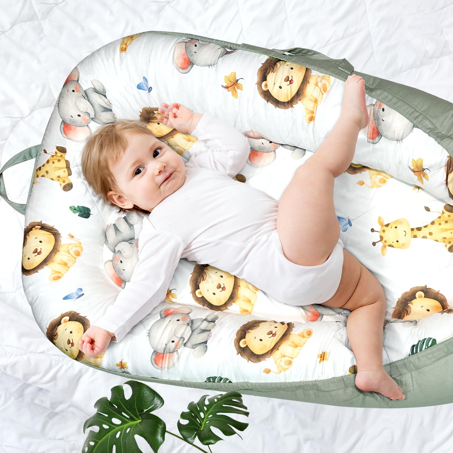 Morabloomy lounger with included activity kit for motor skills play