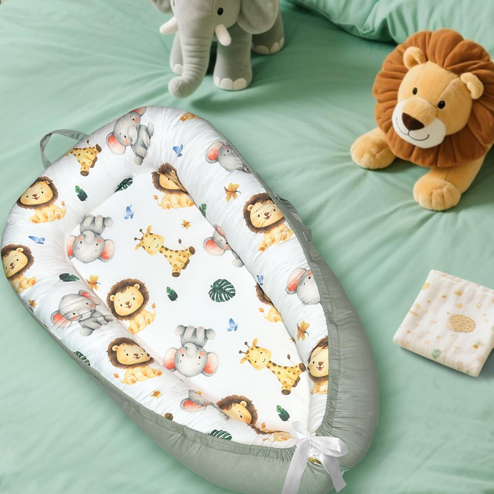 Morabloomy portable baby lounger in use during tummy time on the floor