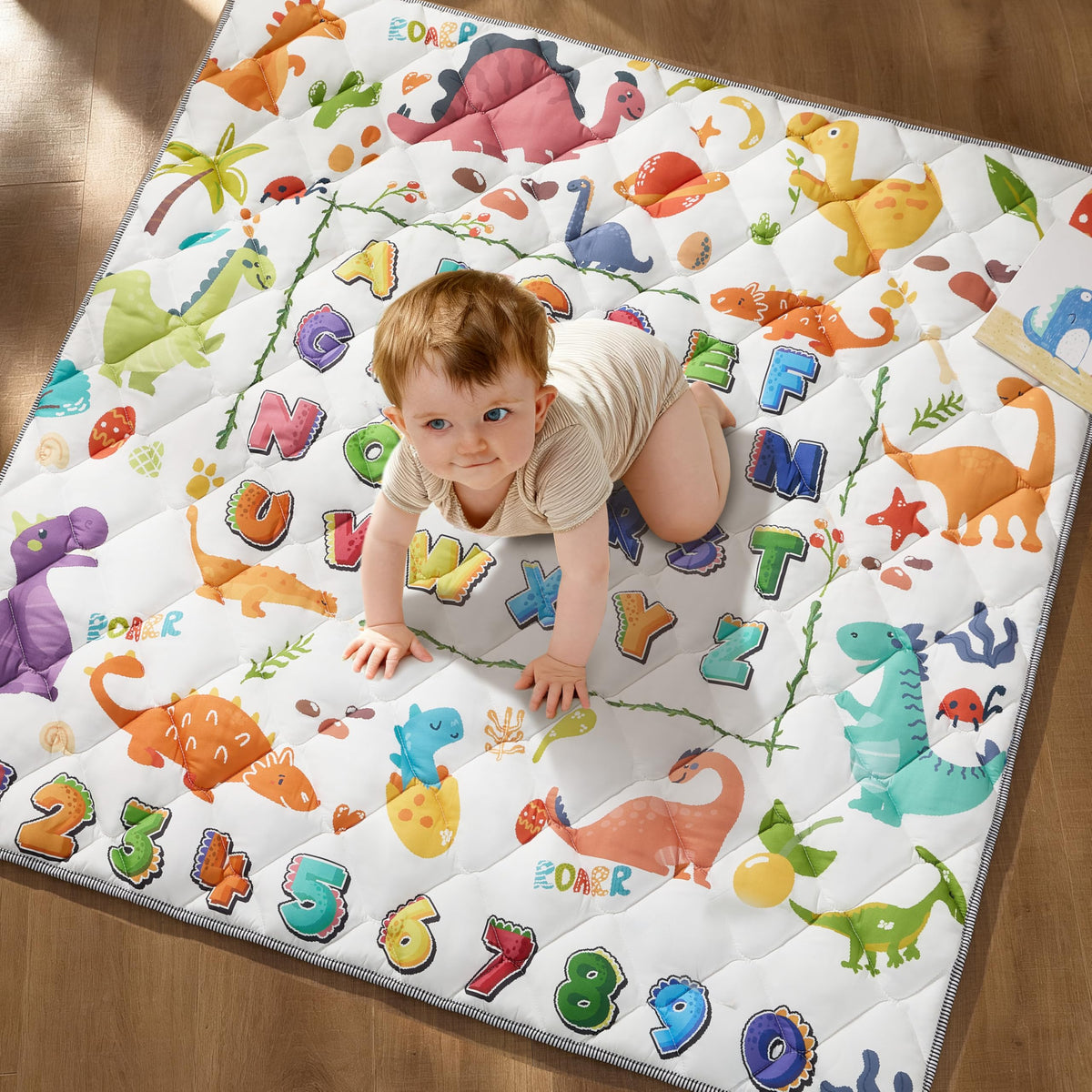 MORAIS baby play mat 50x50 wide provides soft, safe play surface for crawling.