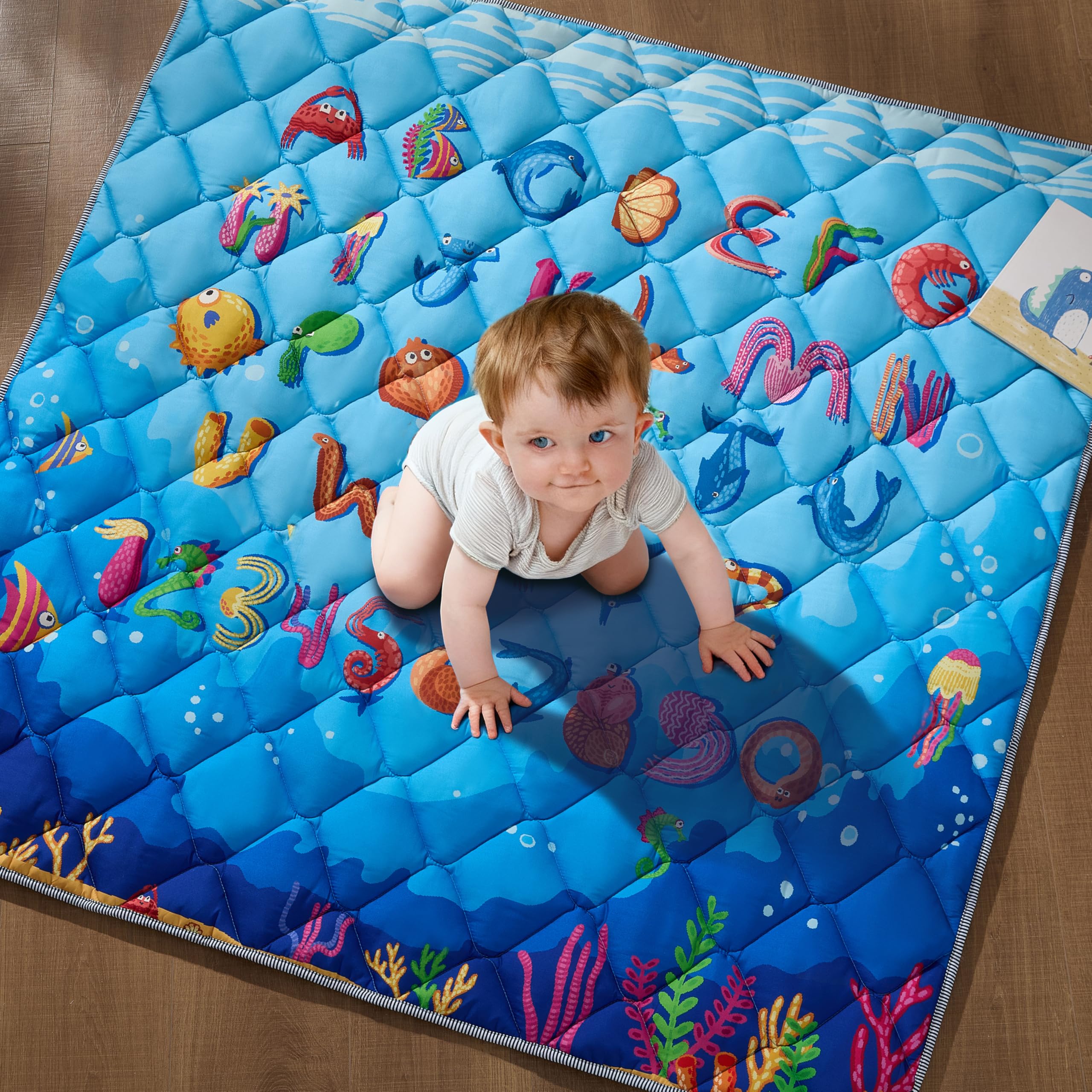 MORAIS Ocean Adventure play mat—50x50 inch cushioned surface for comfortable crawling.