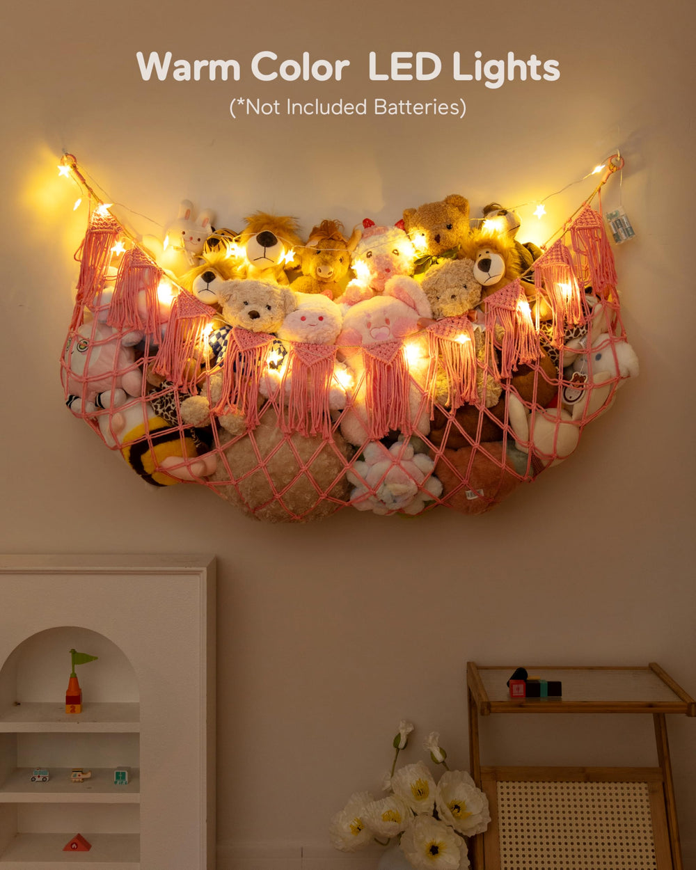 Morcco 60x18in expandable storage demonstrates scalable space for stuffed animals and blankets.