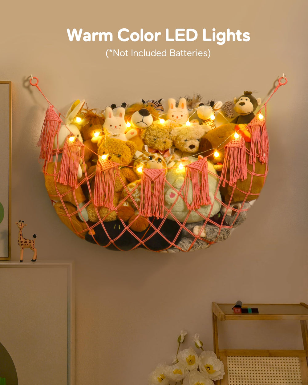 Morcco boho macrame hammock in a teen room as decorative storage