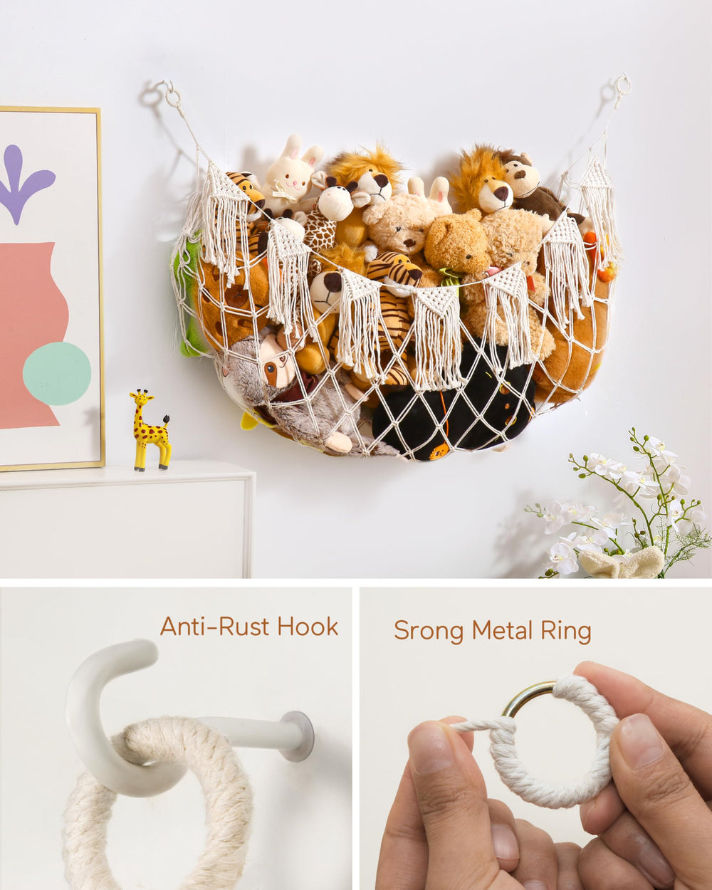 MORCCO boho plushie net used as decorative wall art and storage